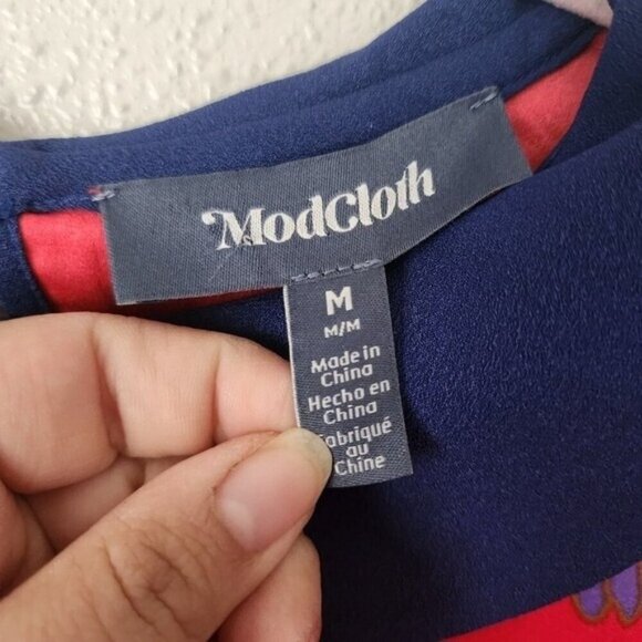 Modcloth Red Floral Aline Collared Mini Dress Boho Careerwear Peasant NWT M - Picture 8 of 9